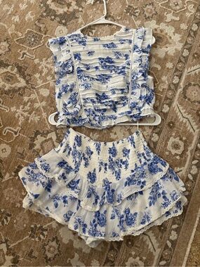 The Vintage Shop White and Blue Floral Mini Dress Set